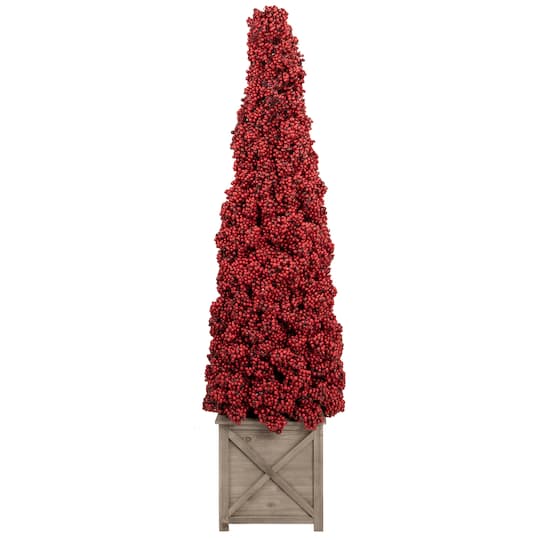 Northlight Artificial Berry Cone Potted 4 Foot Potted Christmas Tree, One Size, Red